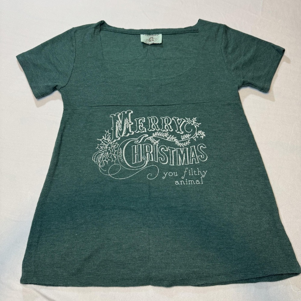 Judith March Shirt Womens M Green Merry Christmas You Filthy Animal Tee Party‎